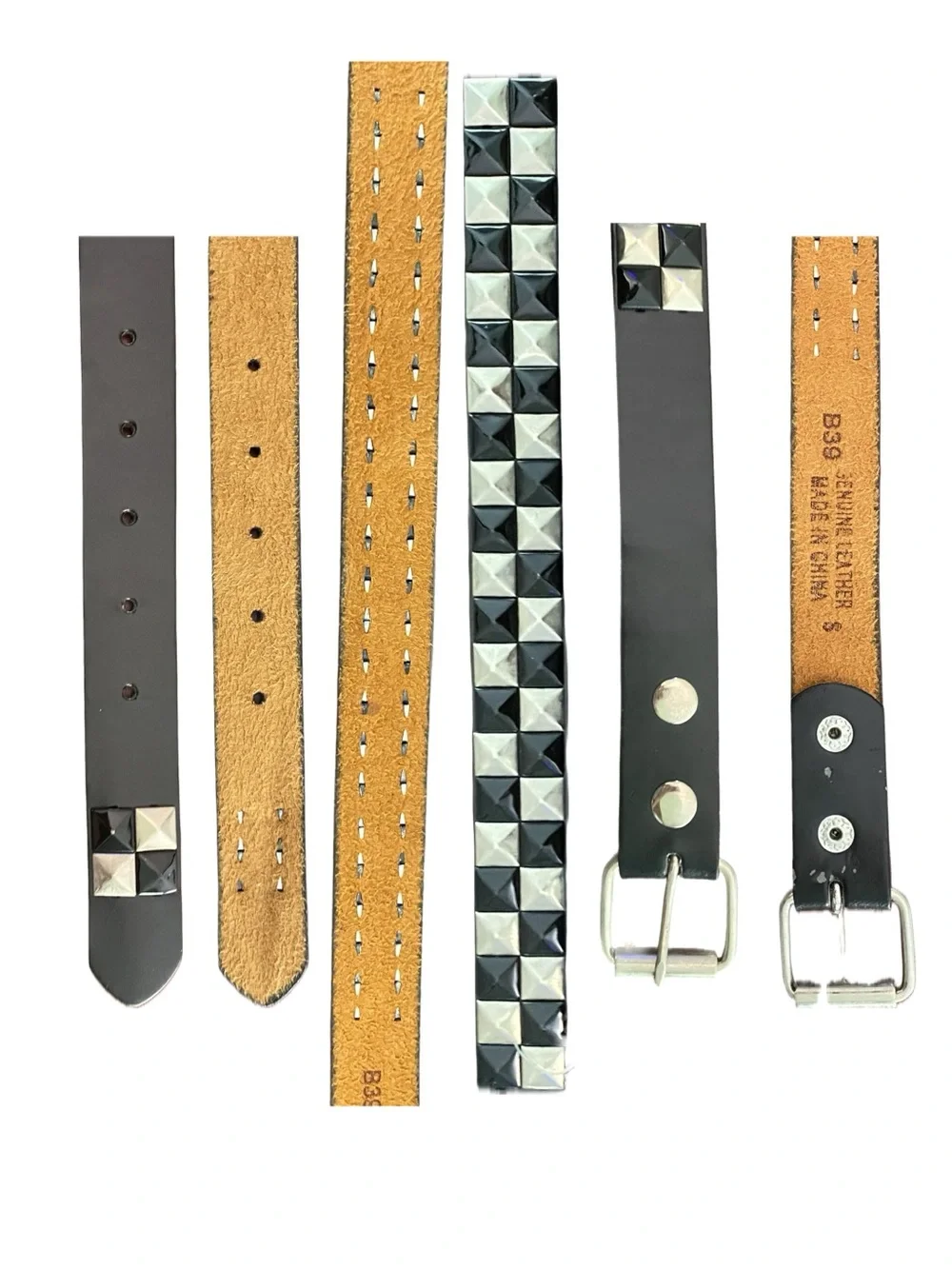Punk Rock 2 Row Pyramid Studded Belt Youth Size YS Black Silver Checkerboard